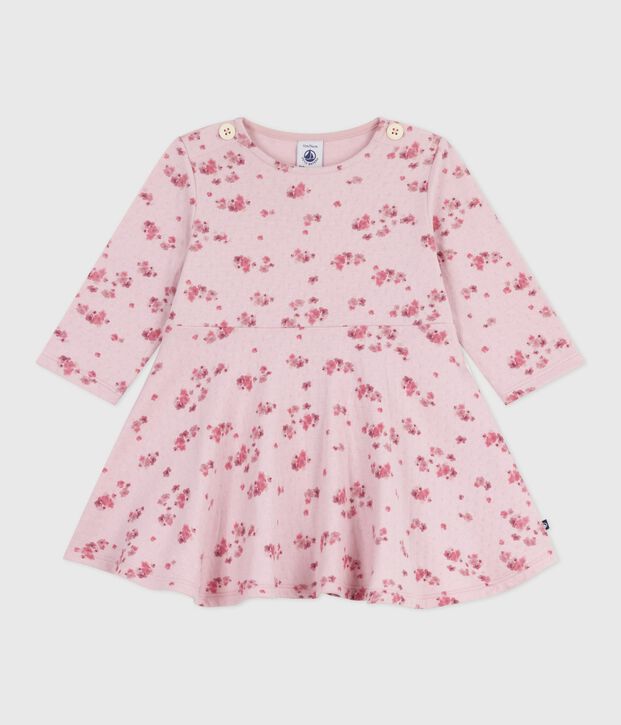 Babies' long sleeved floral-print cotton dress pink/multicolor