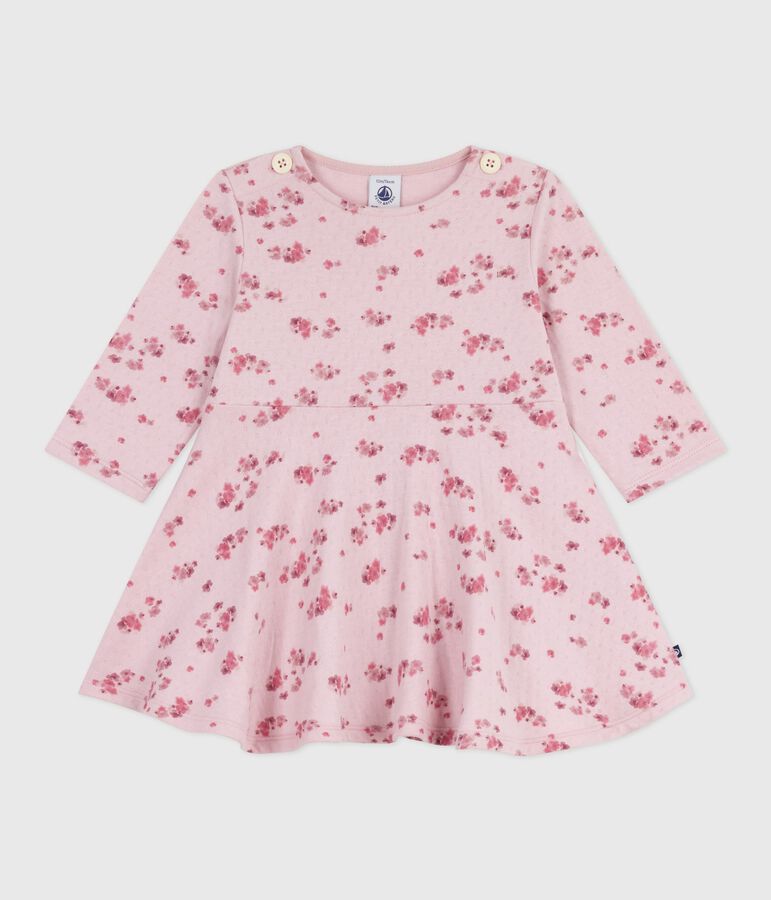 Babies' long sleeved floral-print cotton dress pink/multicolor