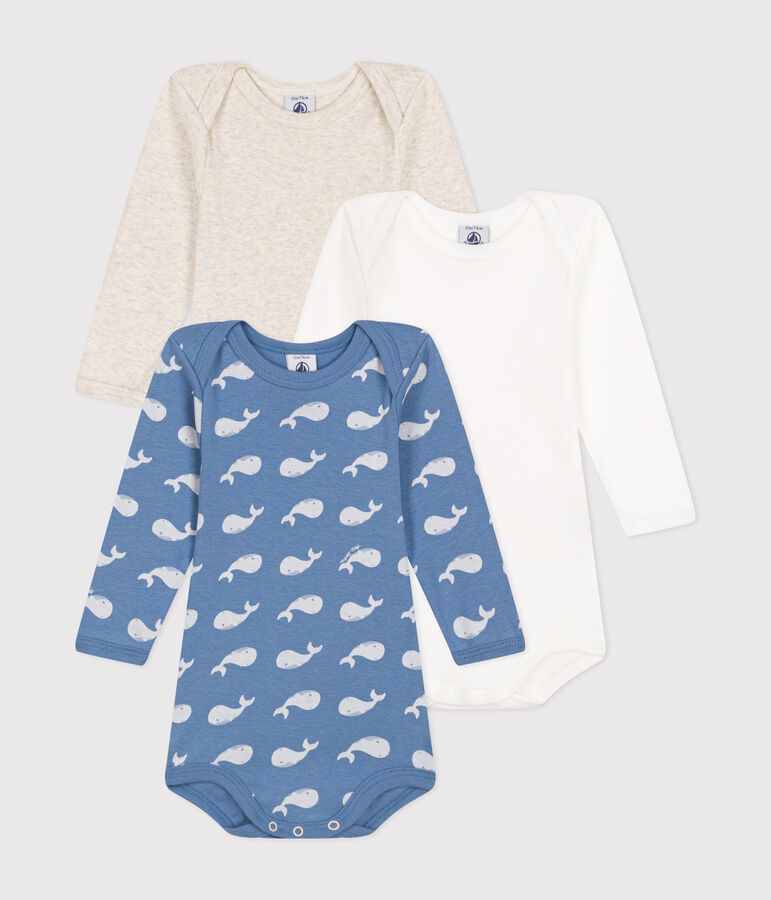 Babies' long-sleeved cotton whale-themed bodysuits - 3-Pack multicolor