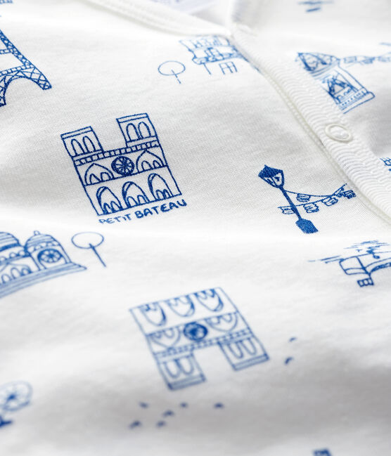 Babies' Paris Ribbed Sleepsuit MARSHMALLOW white/MAJOR blue