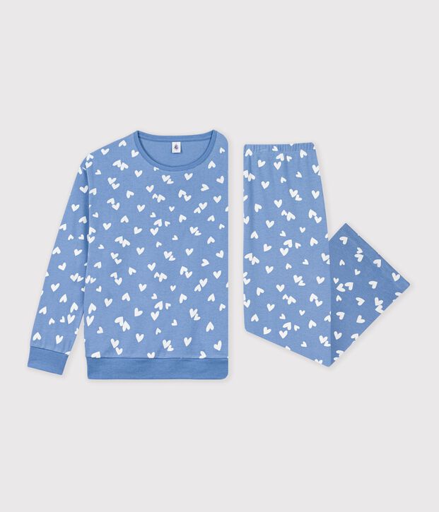 Women's heart print cotton pyjamas blue/white