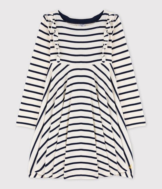 Girl's Long-sleeved Dress COQUILLE beige/SMOKING CN blue
