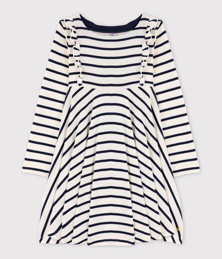 Girl's Long-sleeved Dress white/blue