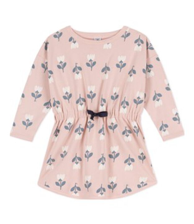 Girls' Long-Sleeved Patterned Fleece Dress pink/multicolor