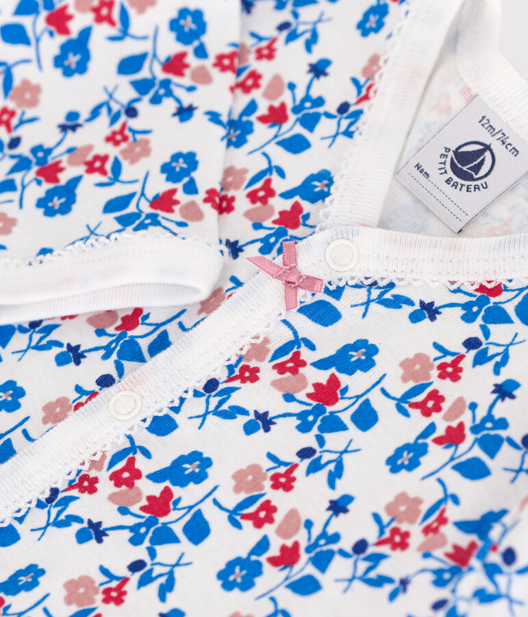 Babies' footless floral cotton pyjama suit MARSHMALLOW white/MULTICO white