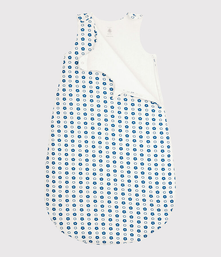Babies' Blue Retro Floral Organic Cotton Sleeping Bag MARSHMALLOW white/MALLARD