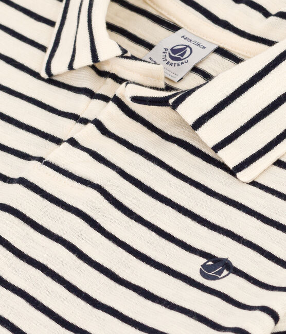 Boys' Short-Sleeved Cotton Polo Shirt AVALANCHE white/SMOKING blue