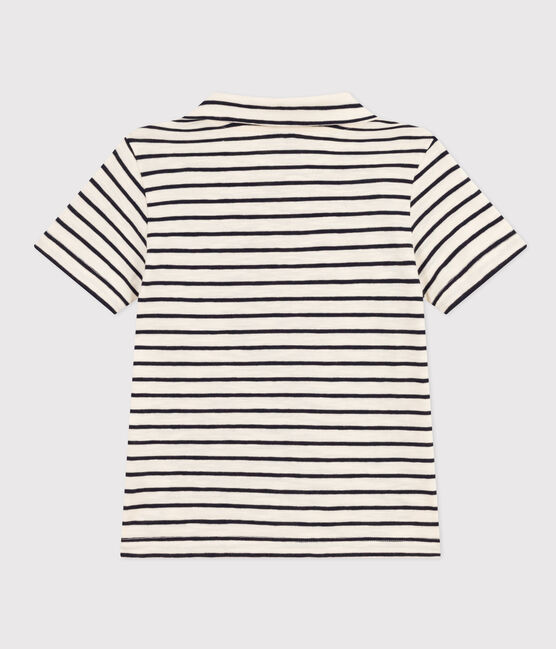 Boys' Short-Sleeved Cotton Polo Shirt AVALANCHE white/SMOKING blue