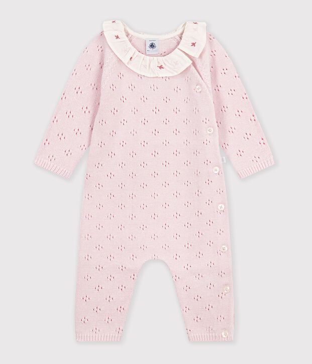 Babies' jumpsuit in wool and cotton knit with a plain collar BARELY