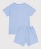 Children's short stripy cotton pyjamas blue/white