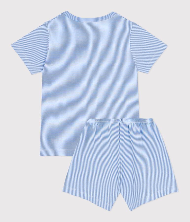 Children's short stripy cotton pyjamas blue/white