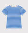 Children's short-sleeved stripy cotton T-shirt PORCELANA blue/MARSHMALLOW