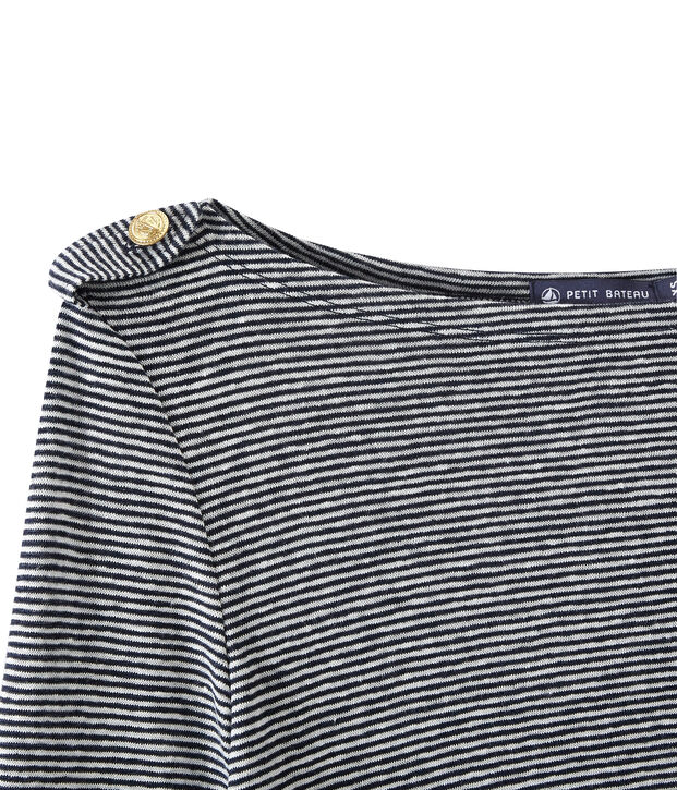 Women's striped linen long-sleeve tee blue/white