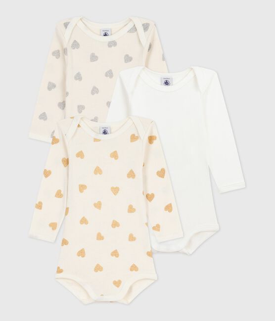 Pack of babies' long-sleeved sequinned heart-print cotton bodies variante 1