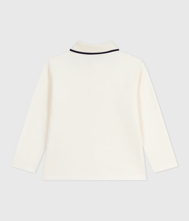 Children's long-sleeved printed cotton polo shirt MILK