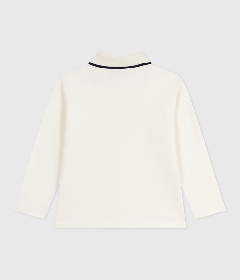 Children's long-sleeved printed cotton polo shirt Ecru