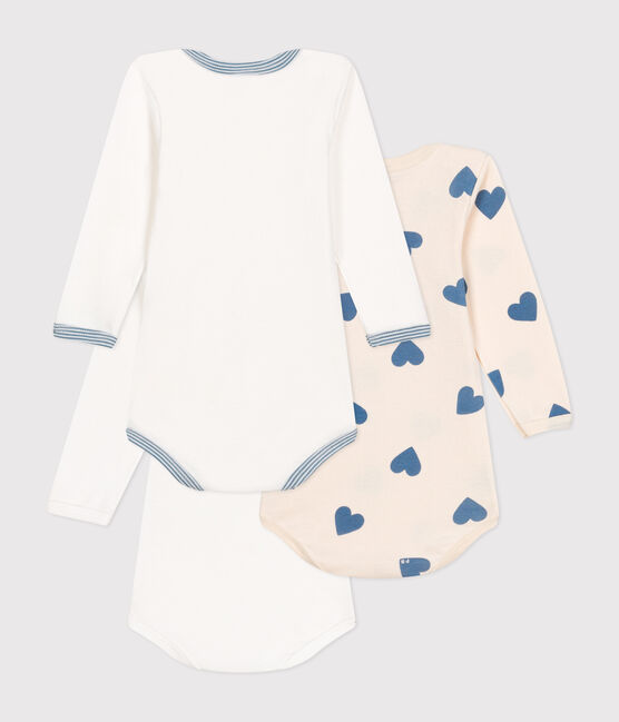 Babies' long-sleeved blue heart-patterned cotton bodysuits - 3-pack variante 1