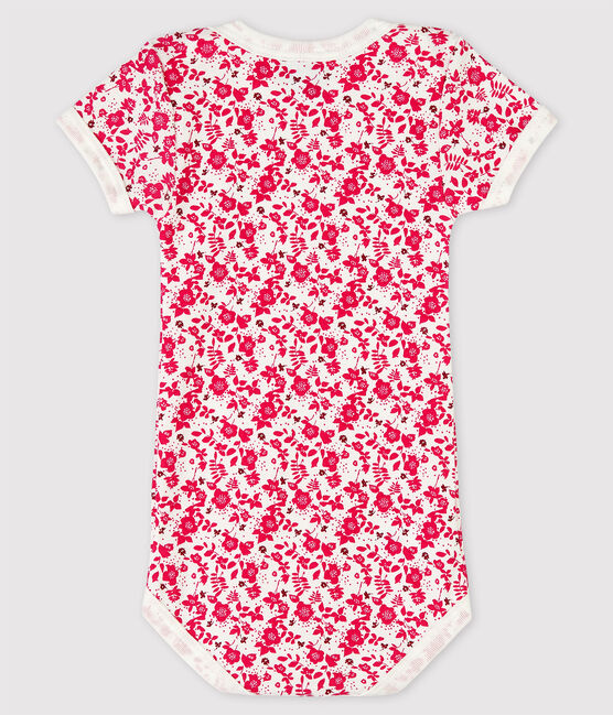Baby Girls' Short-Sleeved Bodysuit MARSHMALLOW white/FLASHY pink
