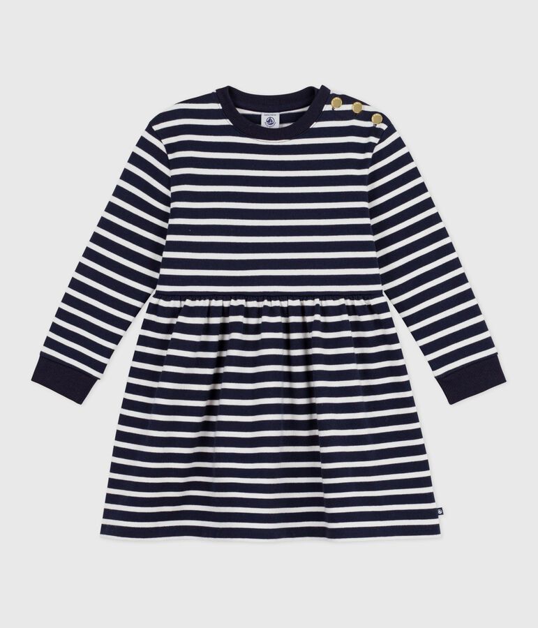 Children's long-sleeved cotton dress blue/white