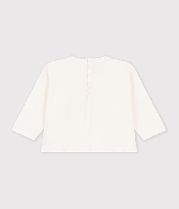 Babies' long-sleeved plain cotton T-shirt with a little motif MILK