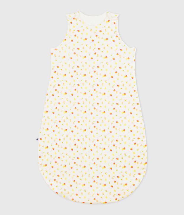 Babies' 0.5 TOG cotton sleeping bag printed with little fruits white/multicolor