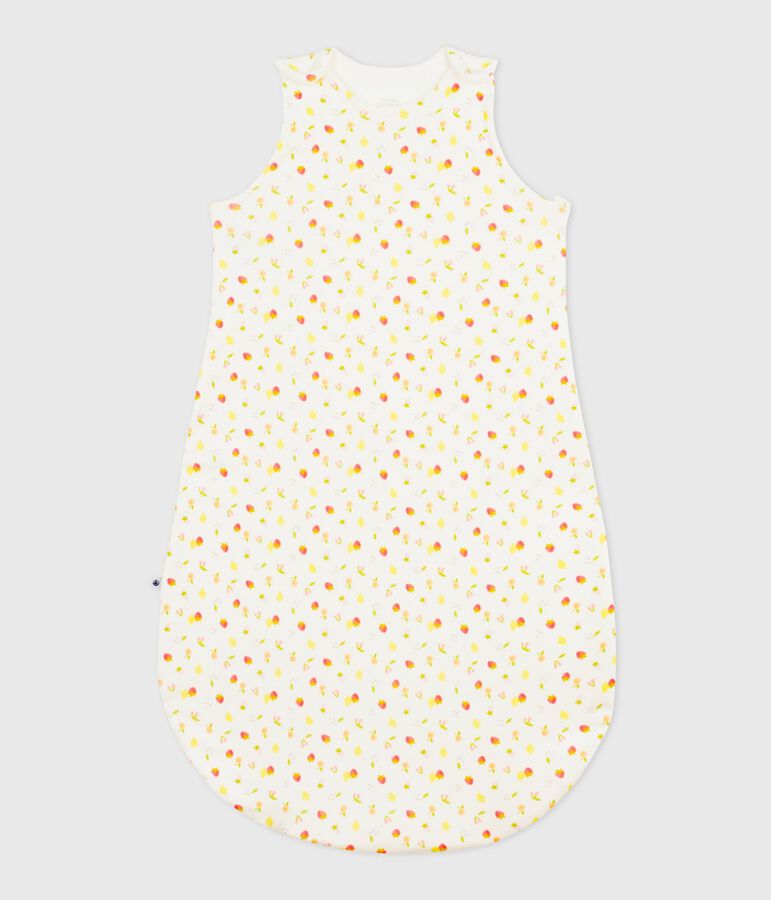 Babies' 0.5 TOG cotton sleeping bag printed with little fruits MARSHMALLOW white/MULTICO white