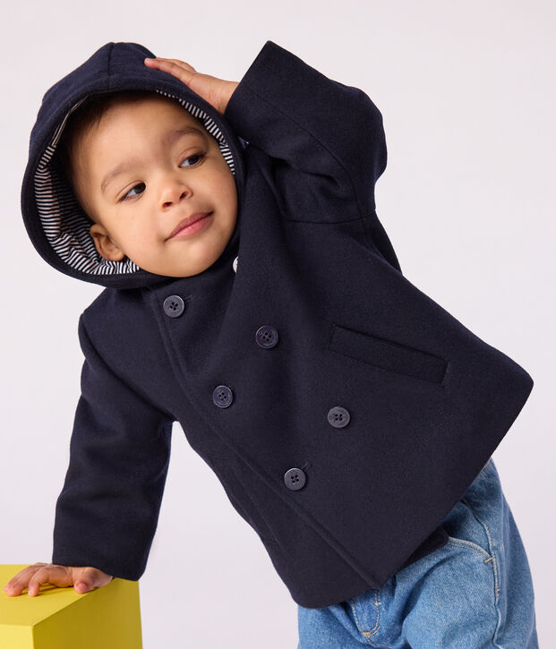 Babies' pea coat in plain woollen broadcloth SMOKING