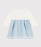 Babies' long-sleeved dress in two materials, cotton and chambray Ecru/multicolor