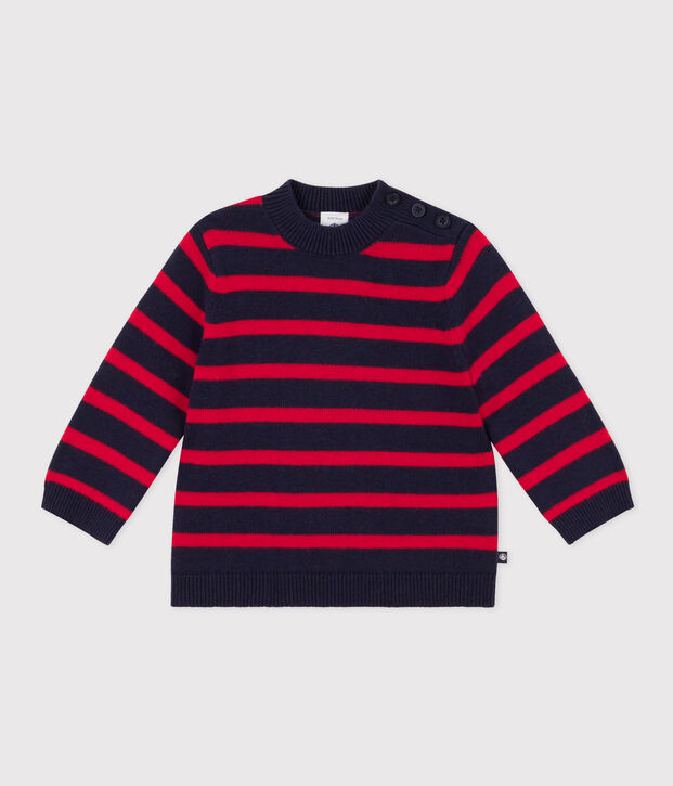 Babies' Cotton/Wool Breton Striped Pullover blue/red