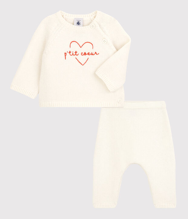 Babies' Wool/Cotton Knit Clothing - 2-Piece Set white