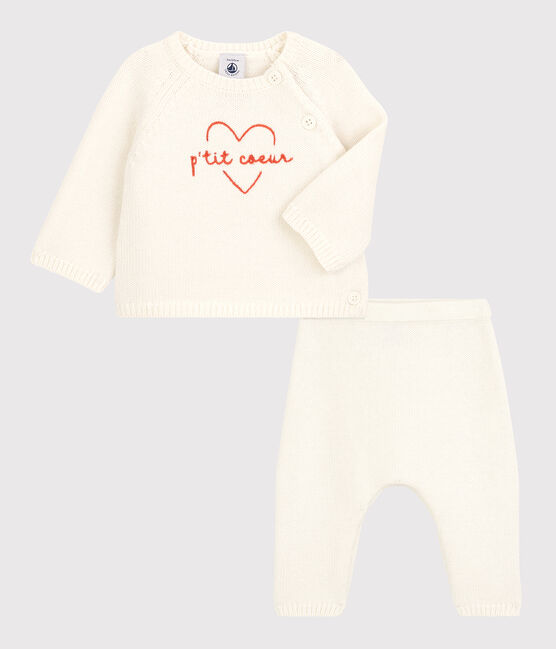 Babies' Wool/Cotton Knit Clothing - 2-Piece Set MARSHMALLOW white