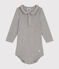 Babies' Long-Sleeved Cotton Bodysuit With Collar CHATON CHINE grey