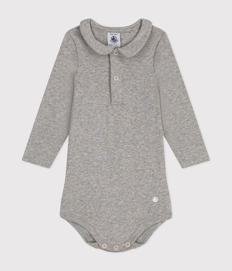 Babies' Long-Sleeved Cotton Bodysuit With Collar grey