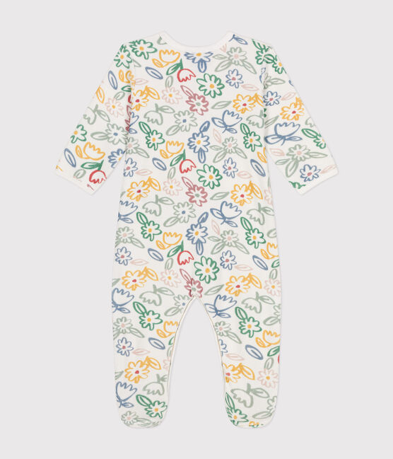Babies' floral pattern velour pyjamas MARSHMALLOW white/MULTICO white