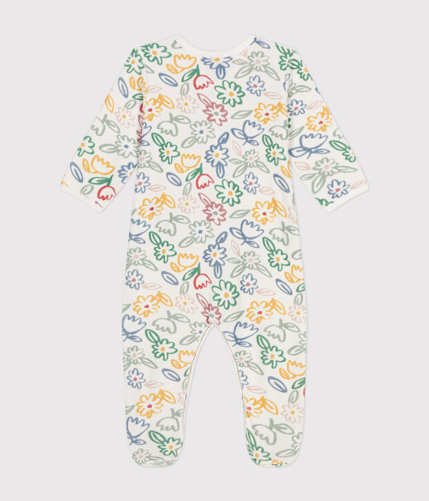 Babies' floral pattern velour pyjamas white/multicolor