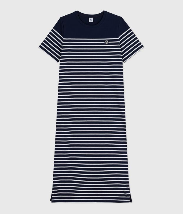 Women's long striped cotton dress blue/white