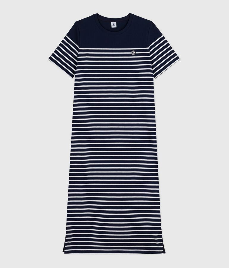 Women's long striped cotton dress blue/white