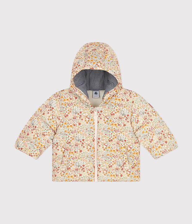 Babies' printed puffer jacket with a hood Ecru/multicolor