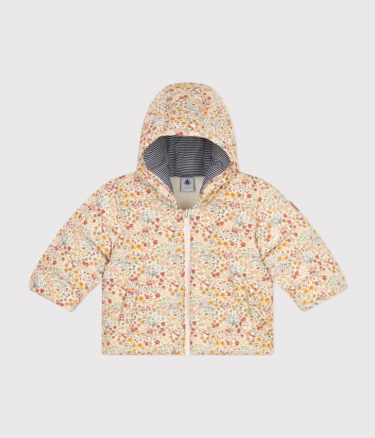 Babies' printed puffer jacket with a hood Ecru/multicolor