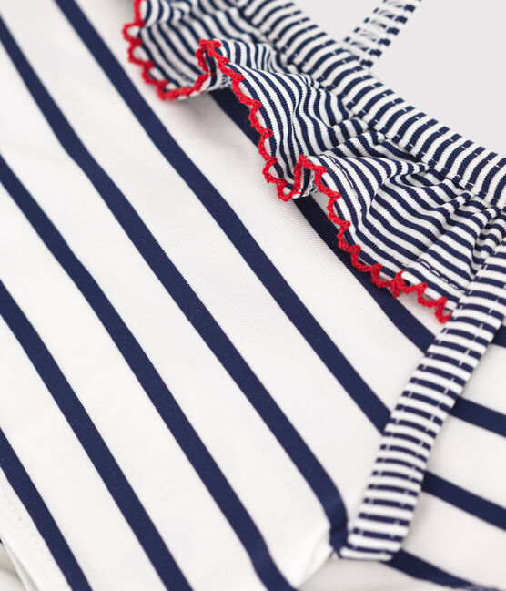 Children's two-piece stripy swimsuit MARSHMALLOW white/MEDIEVAL blue