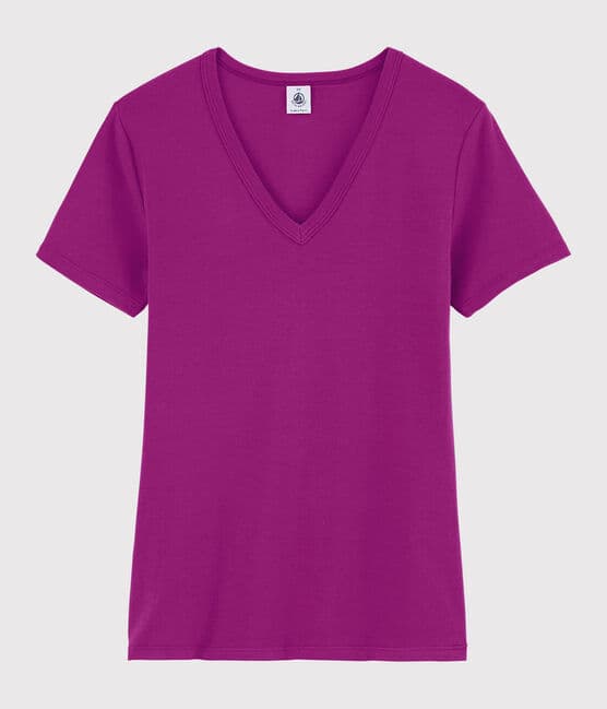 Women's Iconic V-Neck Cotton T-Shirt HIBISCUS purple