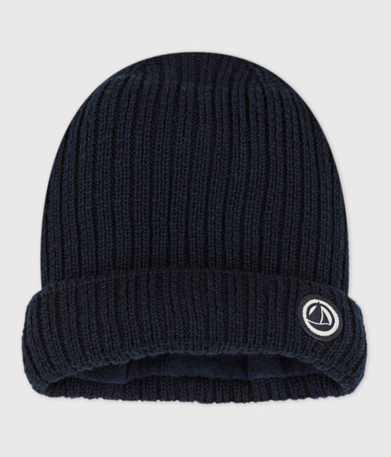 Babies' Knit Hat with Recycled Fleece Lining SMOKING blue
