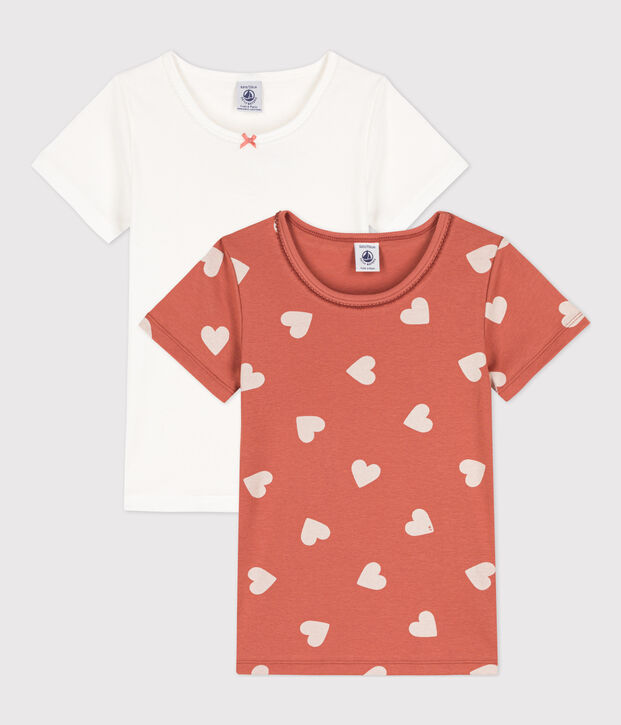 Girls' Heart Patterned Short-Sleeved Cotton T-Shirt - 2-Pack multicolor