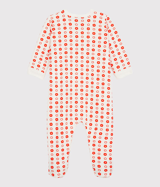 Babies' Retro Floral Organic Cotton Fleece Sleepsuit MARSHMALLOW white/SPICY