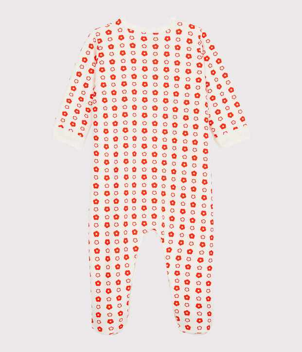 Babies' Retro Floral Organic Cotton Fleece Sleepsuit white/red