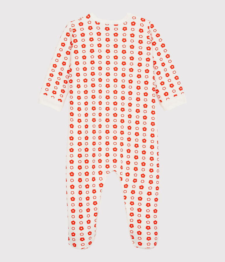 Babies' Retro Floral Organic Cotton Fleece Sleepsuit white/red