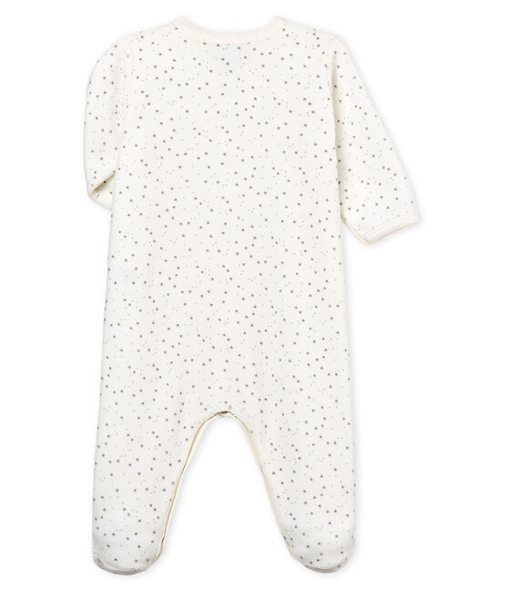 Babies' Unisex Velour Sleepsuit MARSHMALLOW white/CONCRETE grey