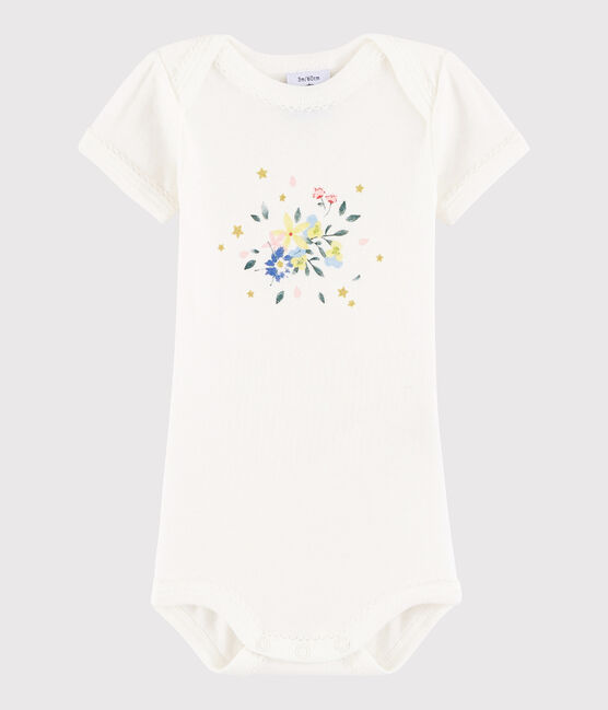 Baby Girls' Short-Sleeved Bodysuit MARSHMALLOW white/PETAL pink