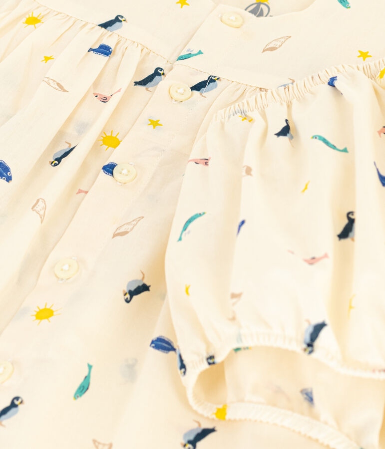 Babies' Patterned Poplin Dress and Bloomers Ecru/multicolor