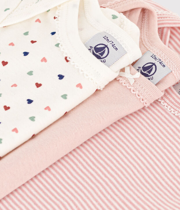 Babies' Mini-Heart Patterned Short-Sleeved Cotton Bodysuits - 3-Pack multicolor